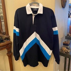 SCOTCH & SODA Men Navy Blue White Rugby Polo Long Sleeve Top Size Medium